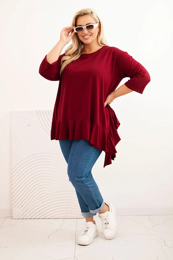Moteriška Plus Size marškinėliai su medvilne, su volanu ir su suknele, raudona