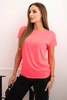 Basic women's cotton blouse with short sleeves neon pink