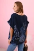 Women's cotton shirt with butterflies and flowers navy blue