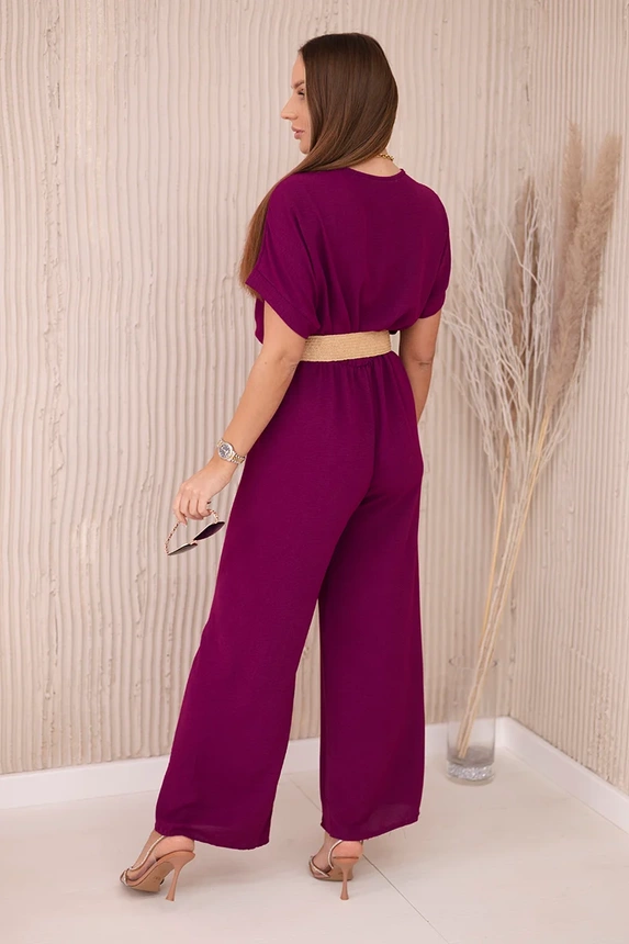 Jumpsuit mit dekorativem Taillengürtel Pflaume