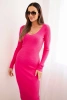 Women's ribbed dress with a V-neck and long sleeves pink