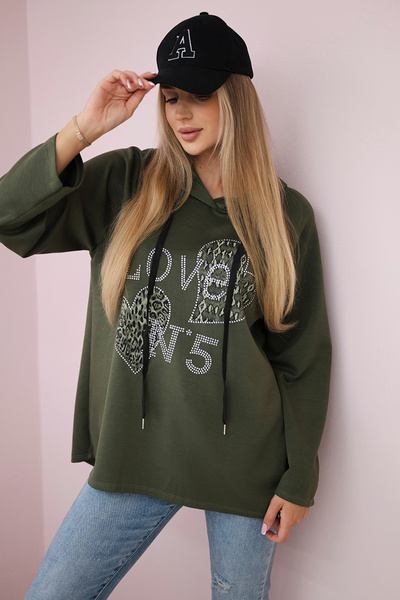 Oversized viscose sweatshirt Love Khaki