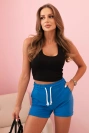 Women's cotton shorts with an elastic band and a tie at the waist cobalt blue