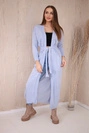 Pullover lange Strickjacke in der Taille gebunden blau