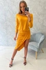 Asymmetric dress, 3/4 sleeve mustard