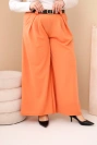 Plus Size women's viscose trousers with wide legs and a belt peach