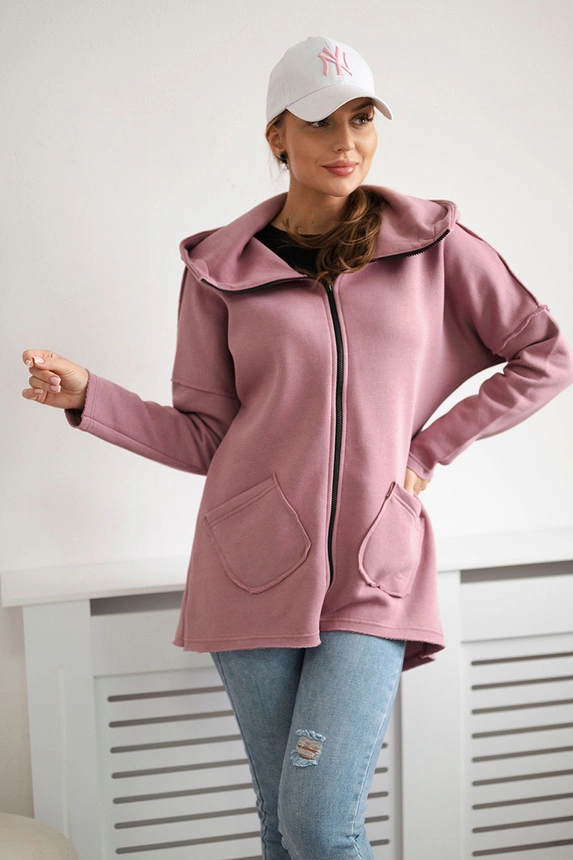 Isoliertes Sweatshirt mit längerem Rücken und Taschen dunkelrosa