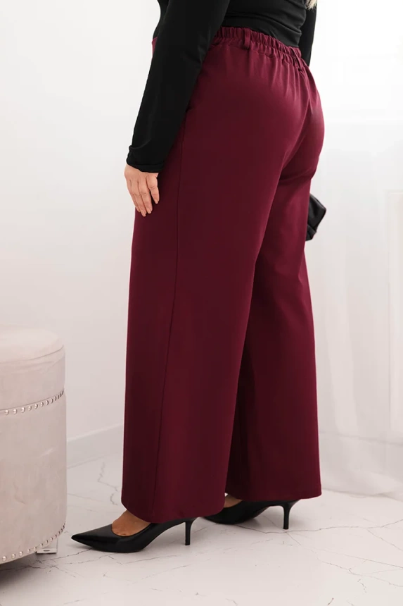 Damen Plus Size Hosen mit weitem Bein und Gürtel schokoladenfarben