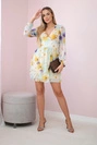 Airy dress with a floral motif yellow