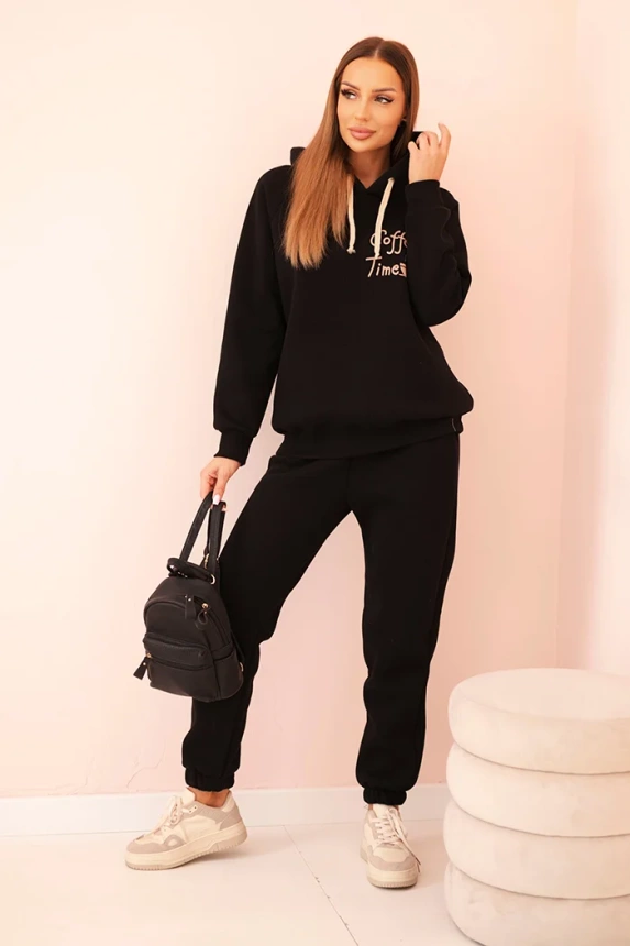 Women's cotton thermal set with print black