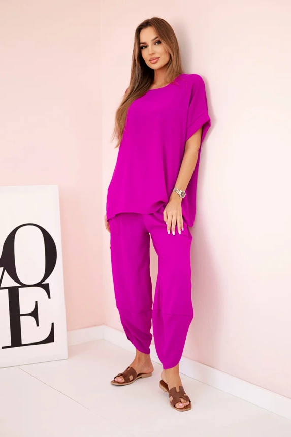 Viscose blouse + pants set dark purple
