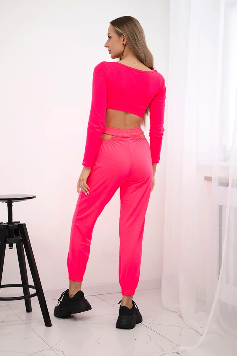 Komplet z bluzką top różowy neon zdjęcie 3