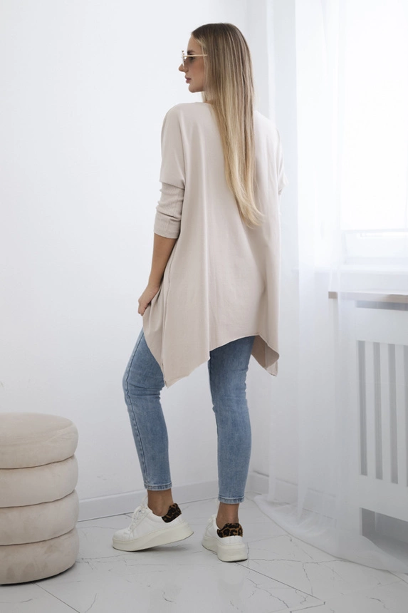 Blúzka oversize s potlačou dúhových pier béžový