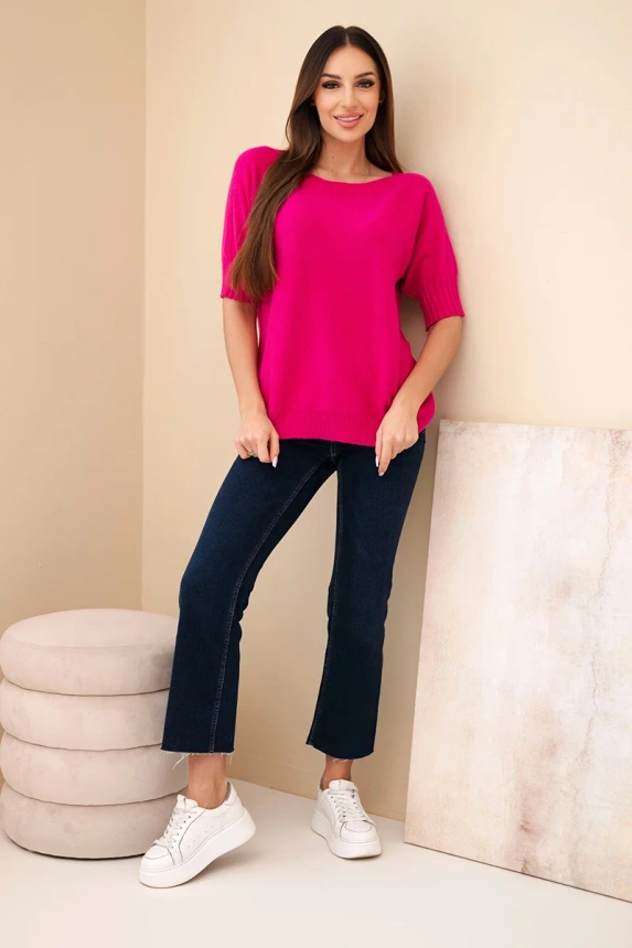 Women's viscose short-sleeve sweater fuchsia
