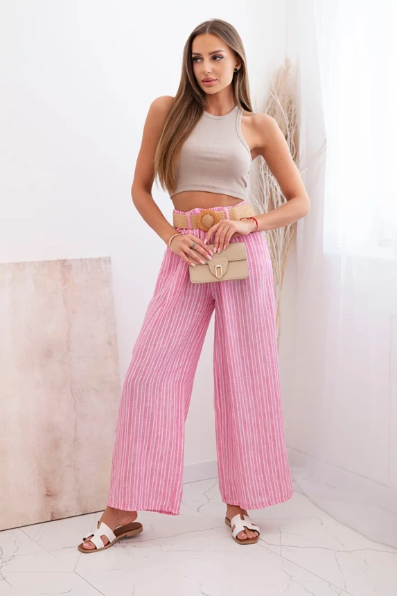 Women's wide-leg striped viscose trousers pink