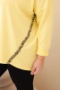 Damenbluse Plus Size aus Baumwolle mit hochgekrempeltem Ärmel und Leopardenstreifen gelb