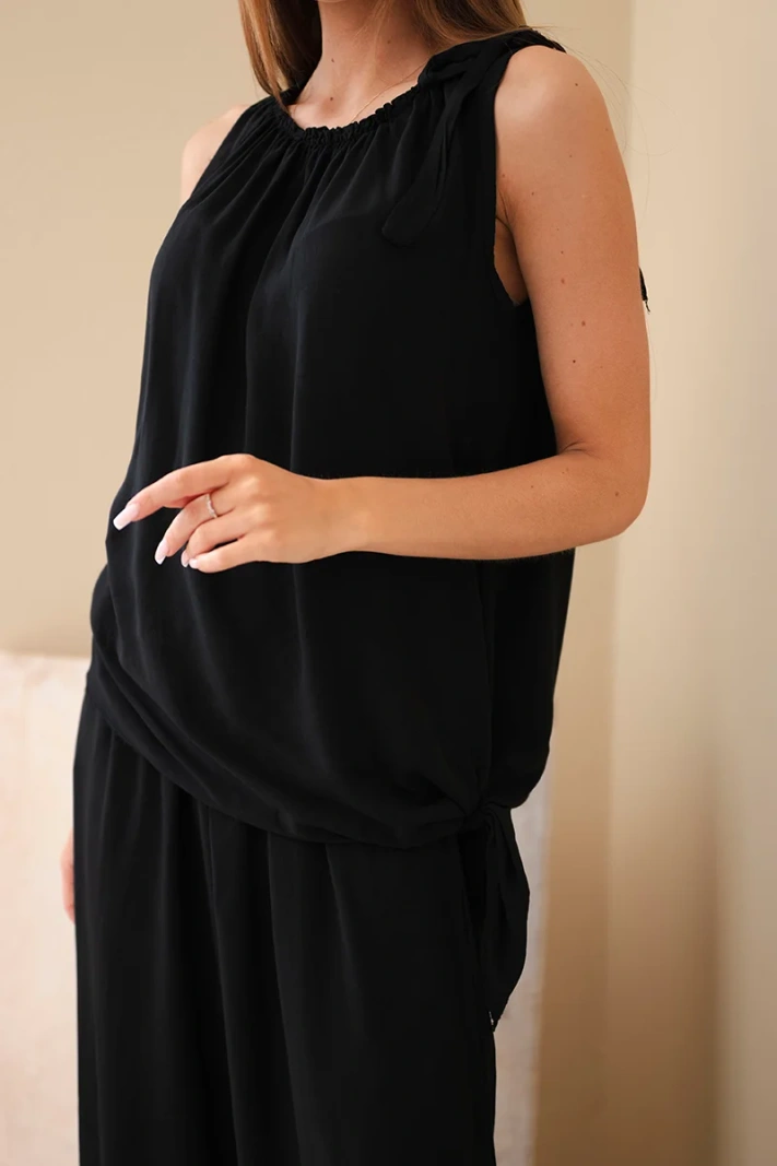 Damen-Viskose-Set mit asymmetrischer Bluse schwarz