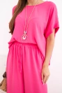 Women's viscose set short-sleeve blouse and wide-leg trousers pink