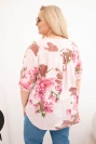 Damenbluse aus Baumwolle Plus-Size mit V-Ausschnitt und Blumenmuster Puderrosa