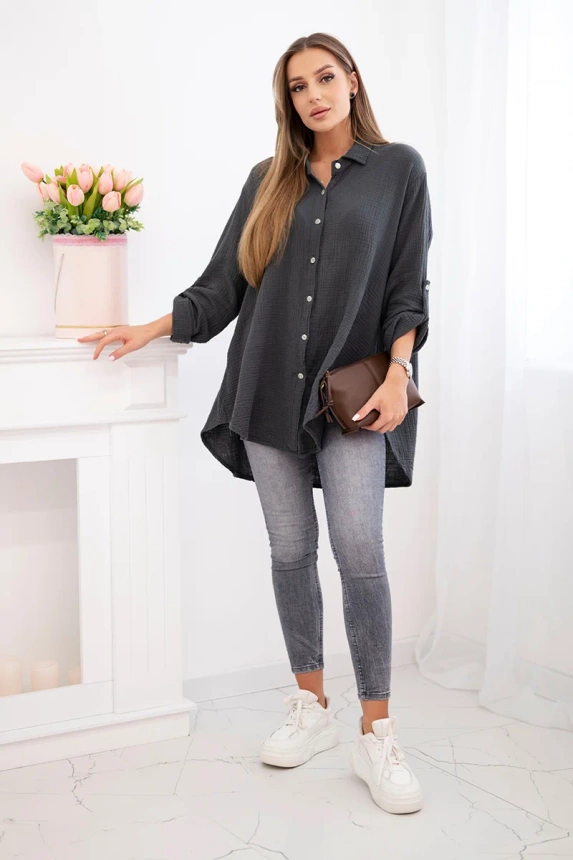 Bavlnená mušelínová košeľa Plus Size grafit