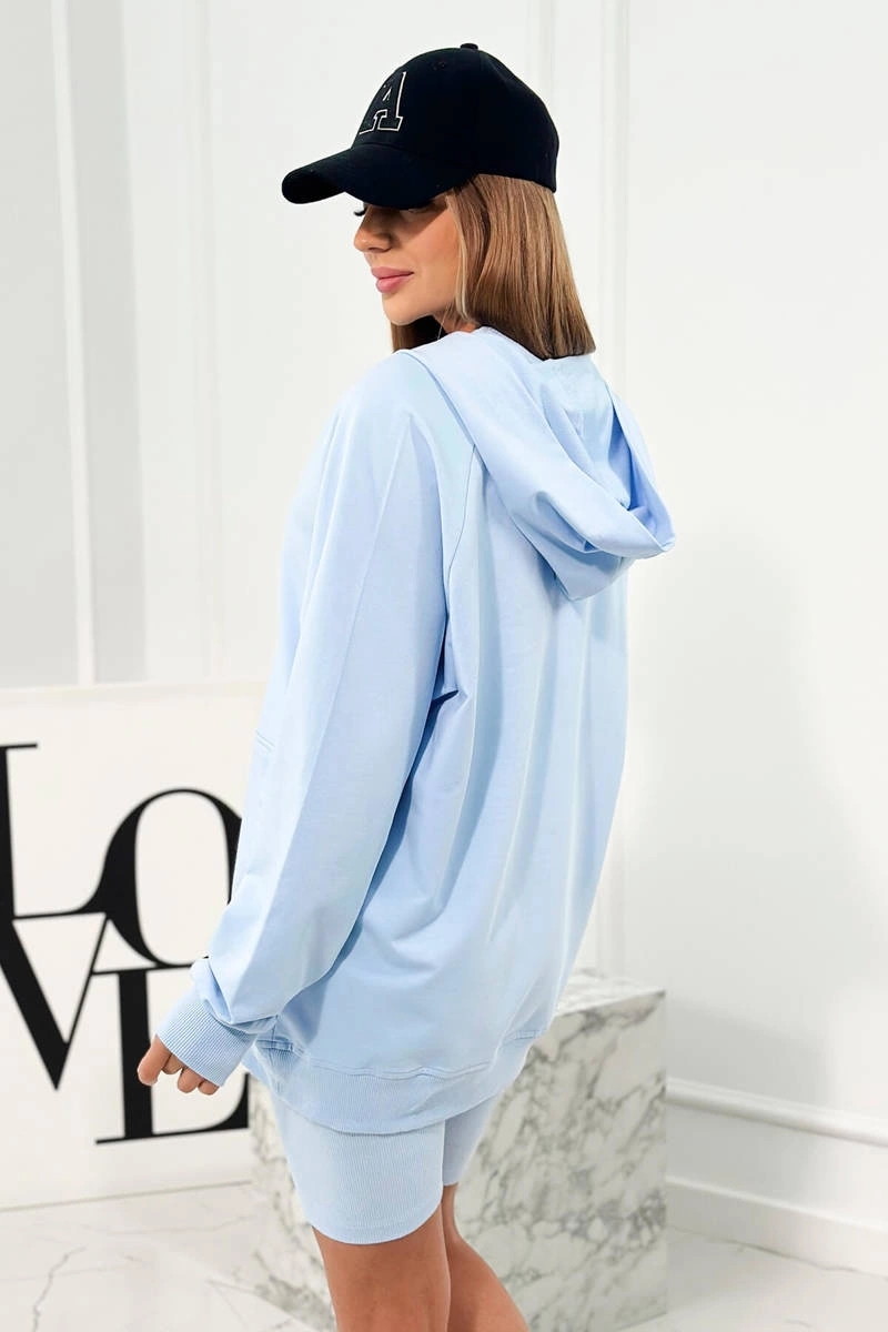 Komplet 3 w 1 bluza, top i krótkie legginsy błękitny zdjęcie 4