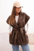 Women's quilted vest with a belt and wide collar brown