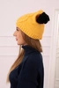 Cap with fleece 2 pompoms K291 yellow