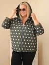 Plus Size women's jacket with polka dots and hood khaki