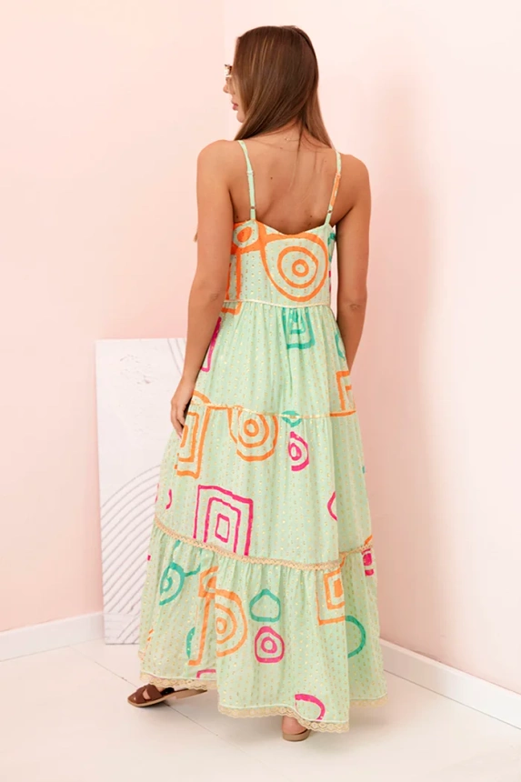 Damenkleid aus Baumwolle mit buntem Muster Minze