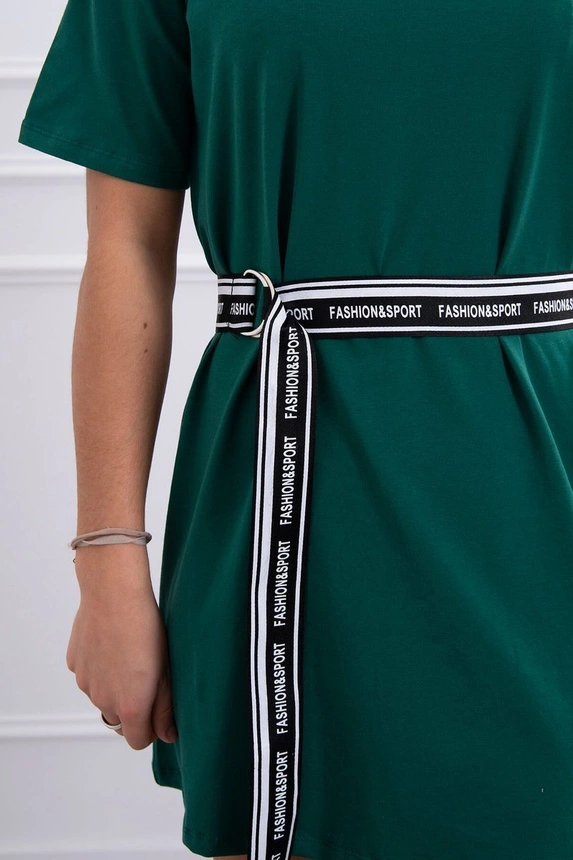 Dress with a decorative belt green