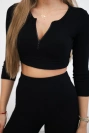 Rebrovaný crop top set čierna
