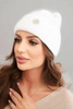 Women's winter fluffy hat with decorative button white