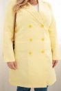 Dámský kabát Plus Size dvouřadový s límcem žlutý