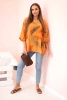 Women's cotton blouse with leaves with roll-up sleeves orange