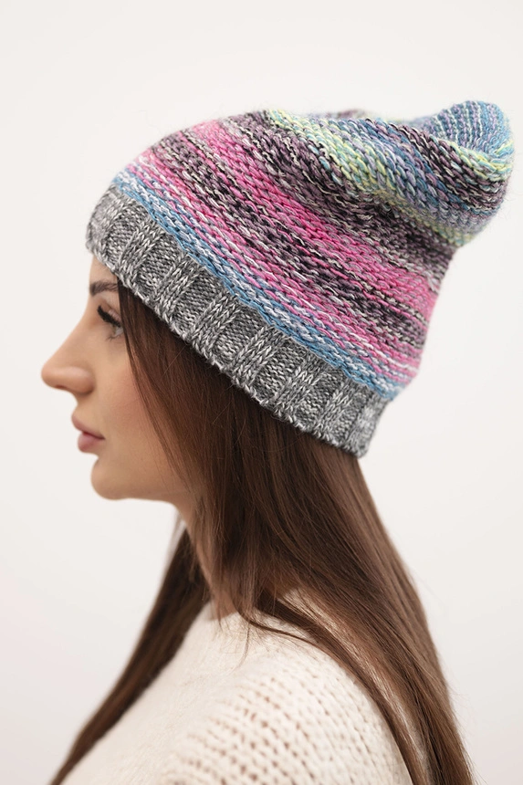 Hat with fleece Krystyna K207 purple+pink