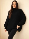 Oversized women's sweater with wool blend, turtleneck and wide sleeves black
