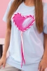 Women's oversized cotton T-shirt with a heart and fringes blue