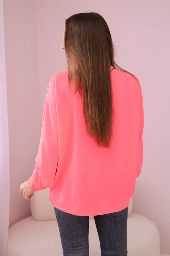 Cotton blouse with bow Pink Neon
