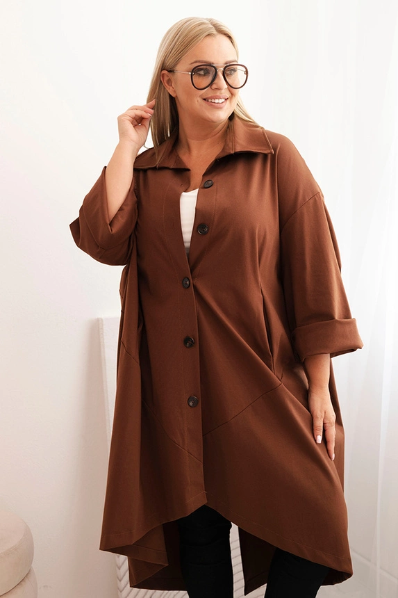Dámska plus size narzutka Punto z bavlnou a gombíkmi čokoládová