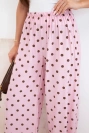 Women's wide-leg polka dot summer trousers with elastic waistband powder pink