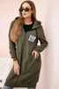 Women's longer sweatshirt with hood and zipper khaki