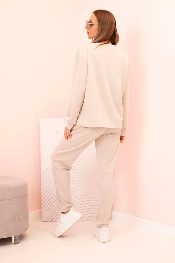 Damen-Set Butterbluse und Hose mit Gummizug beige