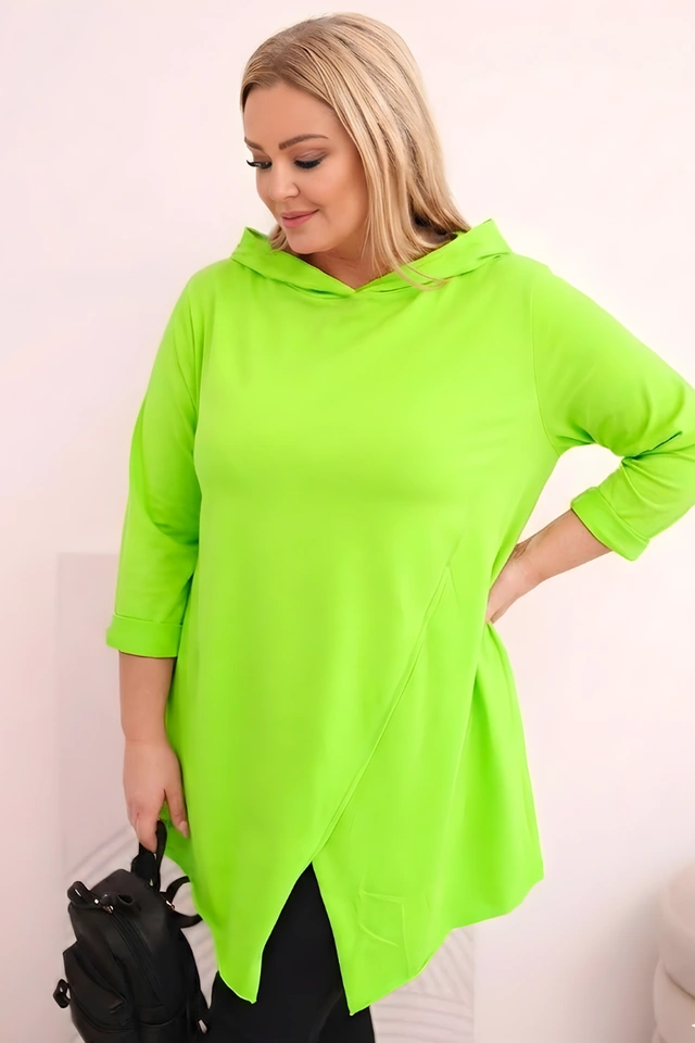 Damenbluse aus Baumwolle Plus Size asymmetrisch mit umgeschlagenem Ärmel hellgrün