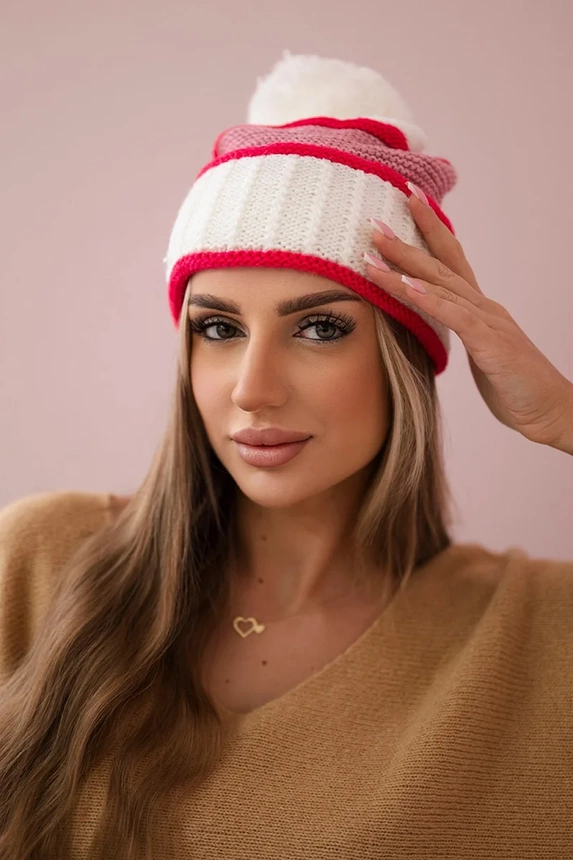 Kinga Damenmütze K297 weiß+rot+hellrosa