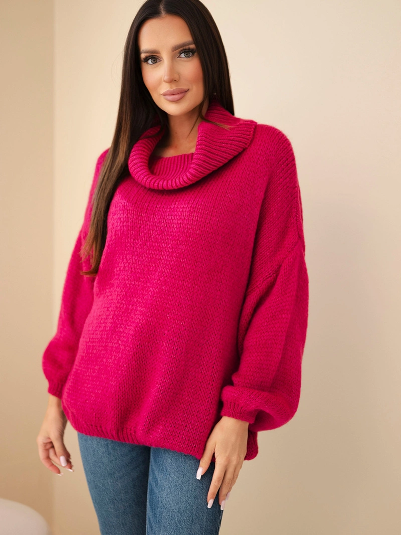 A sweater women's loose with wool addition with turtleneck fuchsia