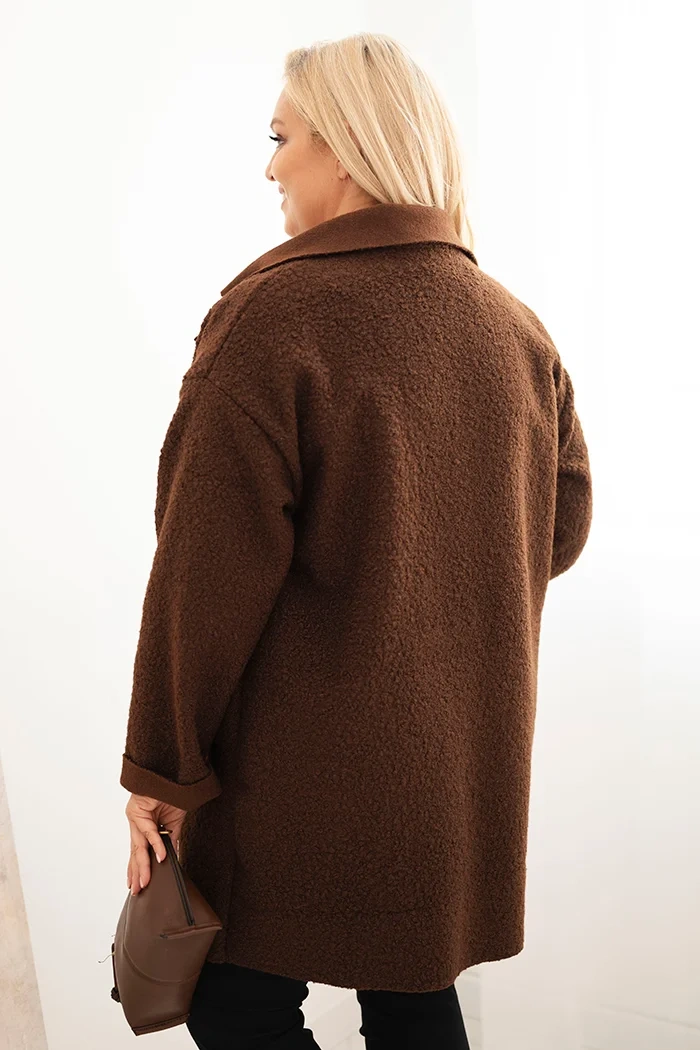 Plus Size women's coat with wool and pockets shearling brown