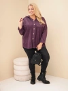 Moteriškas medvilninis džemperis Plus Size su gaubtu ir sagomis tamsiai violetinė
