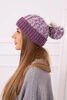 Damenmütze mit Bommel Abigail K326 lila+weiß
