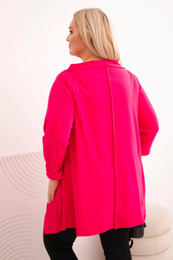 Dámská bavlněná blůza Plus Size asymetrická s ohrnovacími rukávy fuchsie