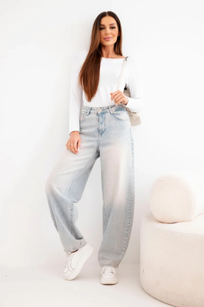 Women's viscose blouse with a wide neckline and long sleeves white